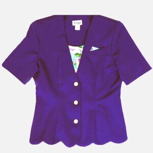 EVANNA PETITE size 12P violet short-sleeve blazer 100% polyester hand wash